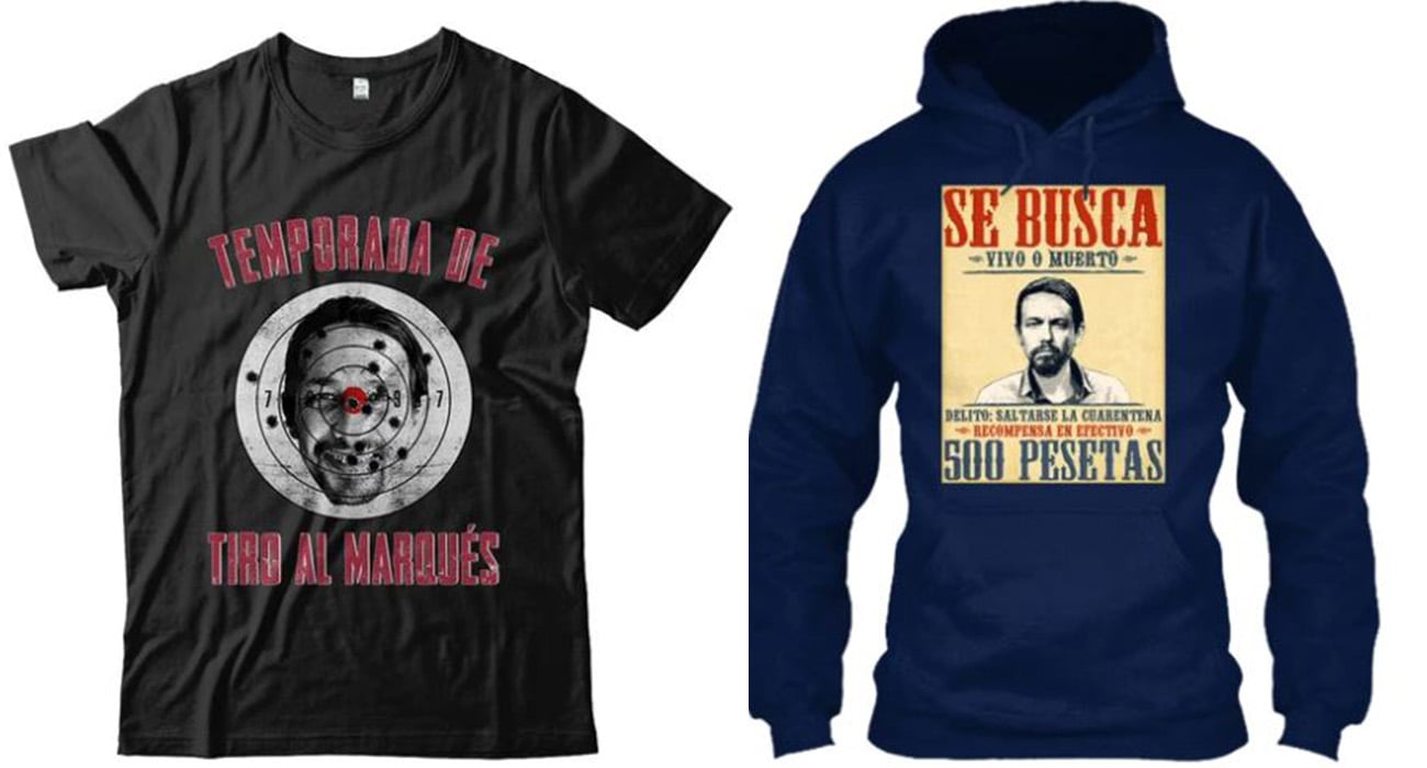 Camisetas que se vendían en la web de Esto Es España. Autor y fuente: Esto Es España /  FACUA